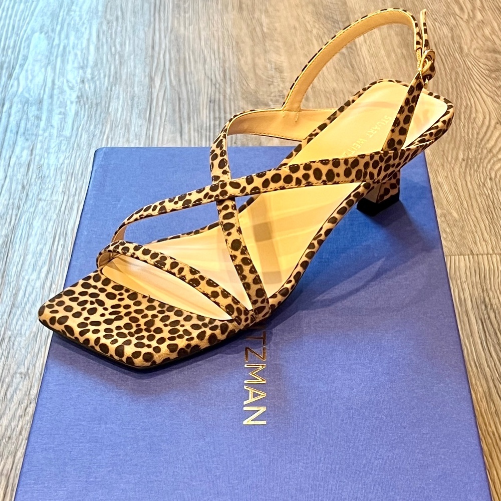Brand new Stuart Weitzman Oasis 50 Slingback Kitten Heel Sandal Cheetah Print